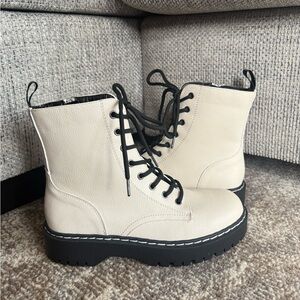 Sincerely Jules Cream Lace-Up Combat Boots